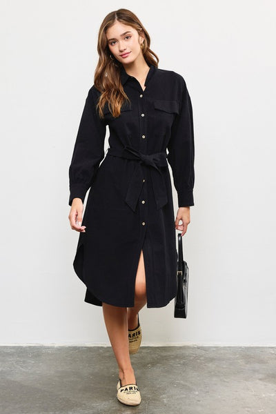 Flap pocket shirt dress