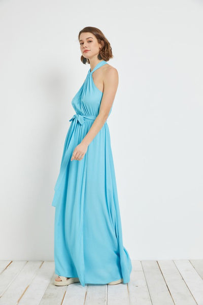 Clear Blue Halter Dress
