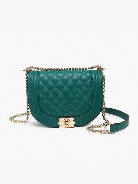 Diana Quilted Snap Front Crossbody W/ Chain Strap