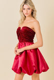 Velvet Rhinestone W/ Satin Bubble Hem Mini Dress