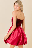 Velvet Rhinestone W/ Satin Bubble Hem Mini Dress