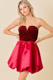 Velvet Rhinestone W/ Satin Bubble Hem Mini Dress