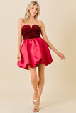 Velvet Rhinestone W/ Satin Bubble Hem Mini Dress