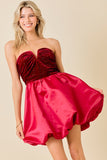 Velvet Rhinestone W/ Satin Bubble Hem Mini Dress