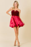 Velvet Rhinestone W/ Satin Bubble Hem Mini Dress