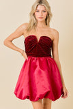 Velvet Rhinestone W/ Satin Bubble Hem Mini Dress