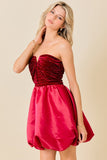 Velvet Rhinestone W/ Satin Bubble Hem Mini Dress