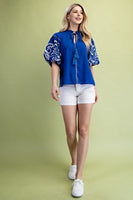 Embroidered Puff Sleeve Blouse