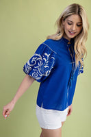 Embroidered Puff Sleeve Blouse