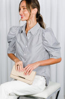 Short Puff Sleeve Striped Shirt Top