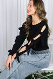 Long Sleeve With Bow Detail Rib Knit Top