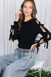 Long Sleeve With Bow Detail Rib Knit Top