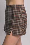 Split Front Plaid Mini Skort