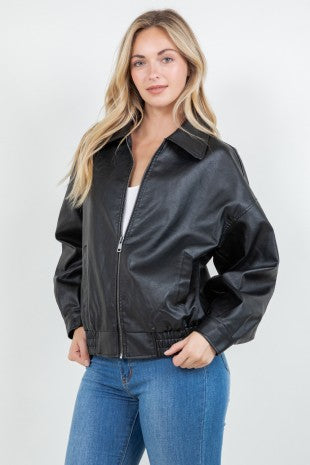 Oversized Faux-leather Bomber Jacket