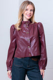 Puff Sleeve Faux Leather Jacket