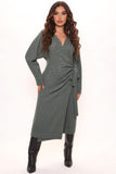 Knit Self Tie Wrap Midi Dress