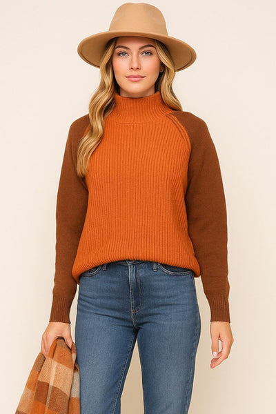 Pumpkin Patch Mock Neck Contrast Sweater
