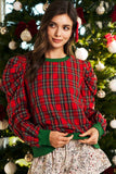 Holiday Plaid Puff Sleeve