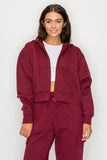 Boxy Cropped Zip Up Fleece Hoodie