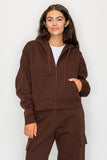 Boxy Cropped Zip Up Fleece Hoodie