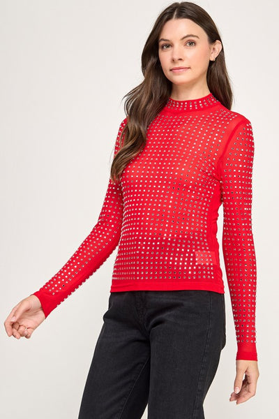 Rhinestone Mesh Top