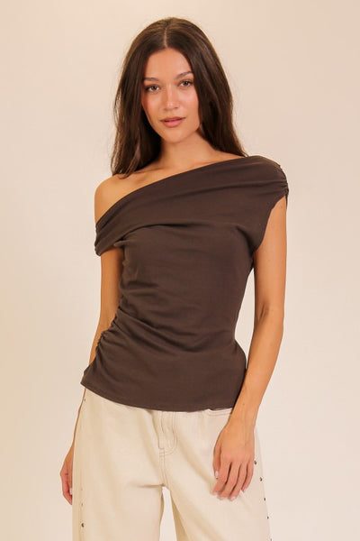 Off-shoulder Ruched Knit Top