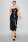 Asymmetrical Pleated Tube Faux Leather Dress