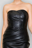 Asymmetrical Pleated Tube Faux Leather Dress