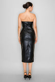 Asymmetrical Pleated Tube Faux Leather Dress