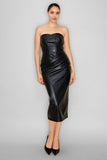 Asymmetrical Pleated Tube Faux Leather Dress