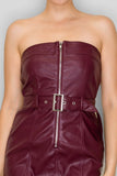 Tube Zip-up Faux Leather Belted Dress
