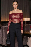 Off-shoulder Sheer Lace Long Sleeve Top