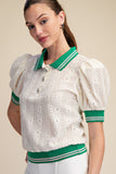 Puff-Sleeve Lace Knit Top