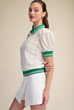 Puff-Sleeve Lace Knit Top