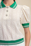 Puff-Sleeve Lace Knit Top