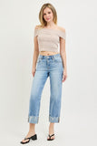 High Rise Crop Boyfriend Cuffed Jeans