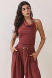 Draped Halter Top &amp; Wide-leg Pants Set