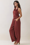 Draped Halter Top &amp; Wide-leg Pants Set