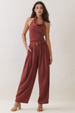 Draped Halter Top &amp; Wide-leg Pants Set