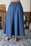 Pleated high waist denim skirt