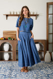Pleated high waist denim skirt