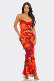 Mesh Ruffle Maxi Dress