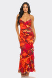 Mesh Ruffle Maxi Dress