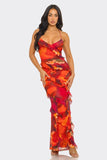 Mesh Ruffle Maxi Dress