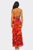 Mesh Ruffle Maxi Dress