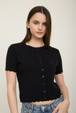 Scalloped Short Sleeve Button Down Knit Cardigan