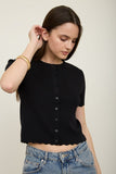 Scalloped Short Sleeve Button Down Knit Cardigan