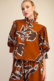 Ruffle Neck Puff Sleeve Blouse