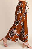 Fall Print Elastic Drawstring Wide Pants