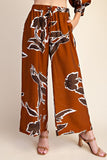 Fall Print Elastic Drawstring Wide Pants